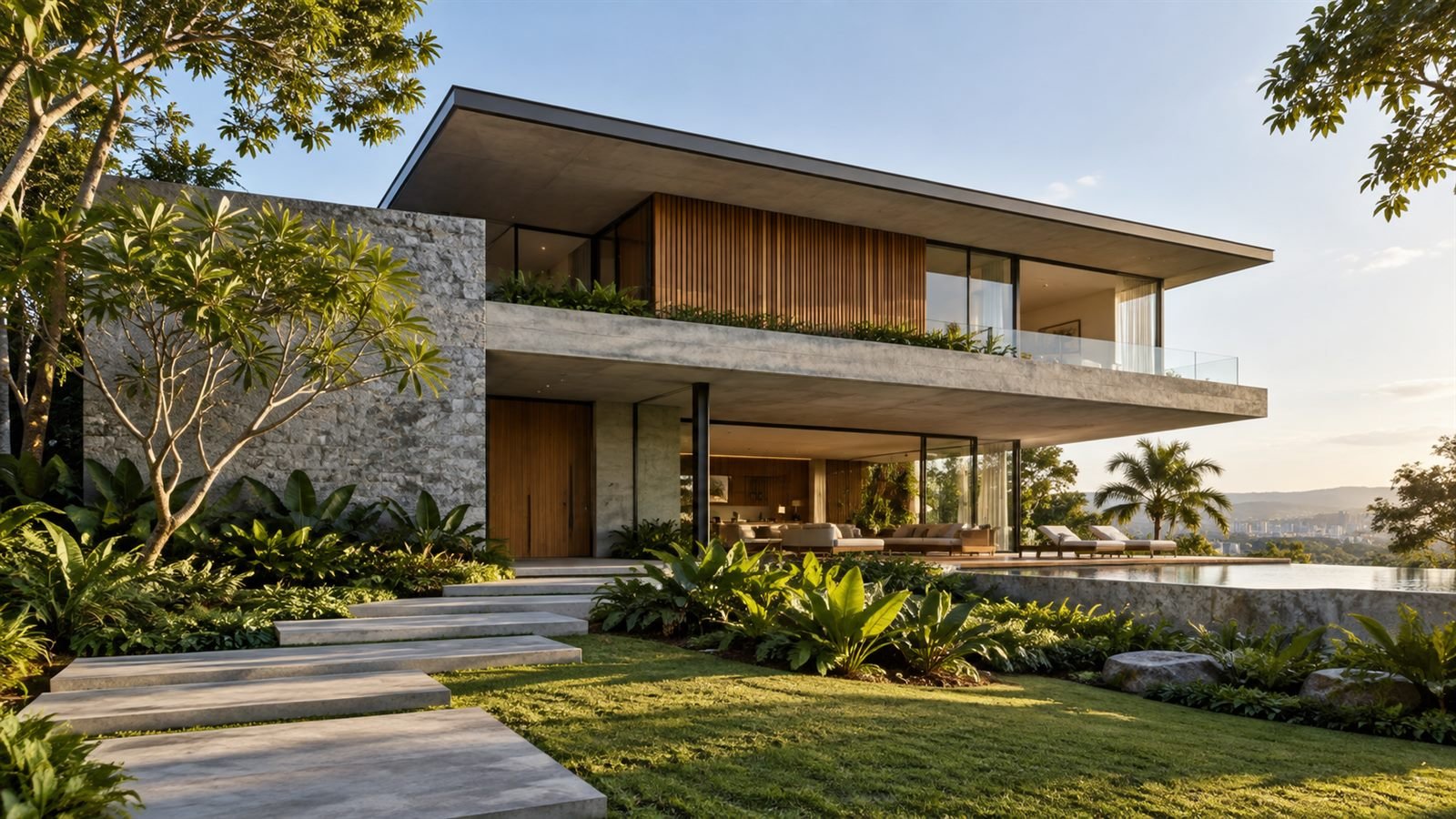 Casa contemporânea em lote residencial com jardim e arquitetura de alto padrão